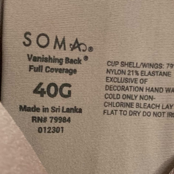 Soma Bra Women's Size 40G Full Coverage Underwire Mochaccino Vanishing Back NWT - Picture 6 of 6